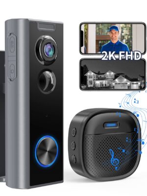 Ankway 2.4GHz Wifi Video Doorbell With Camera - 2K FHD Camera With Chime, PIR Detection, Night Vision, 2-Way Audio, Multi-Angle Mounting Bracket, Waterproof, Battery Powered, SD & Cloud Storage