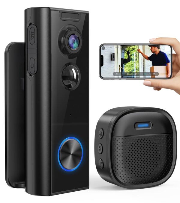 Ankway 2.4GHz Wifi Video Doorbell With Camera - 2K FHD Camera With Chime, PIR Detection, Night Vision, 2-Way Audio, Multi-Angle Mounting Bracket, Waterproof, Battery Powered, SD & Cloud Storage